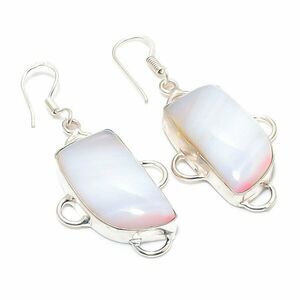 Pink Lace Agate Gemstone Handmade 925 Silver Jewelry Earring 2.21"